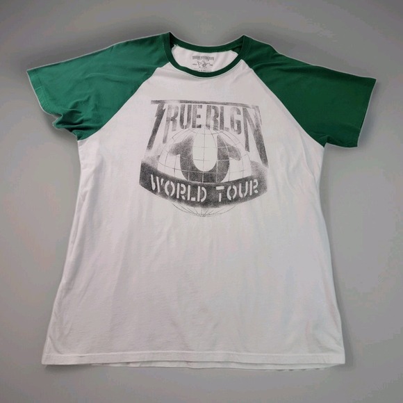 True‎ Religion Shirt Mens white/ green BaseBall t-shirt, BuDDA LOGO short sleeve - Picture 1 of 7